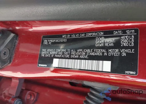 2012 Volvo S60 T5 from USA, damaged, VIN YV1622FS0C2120103